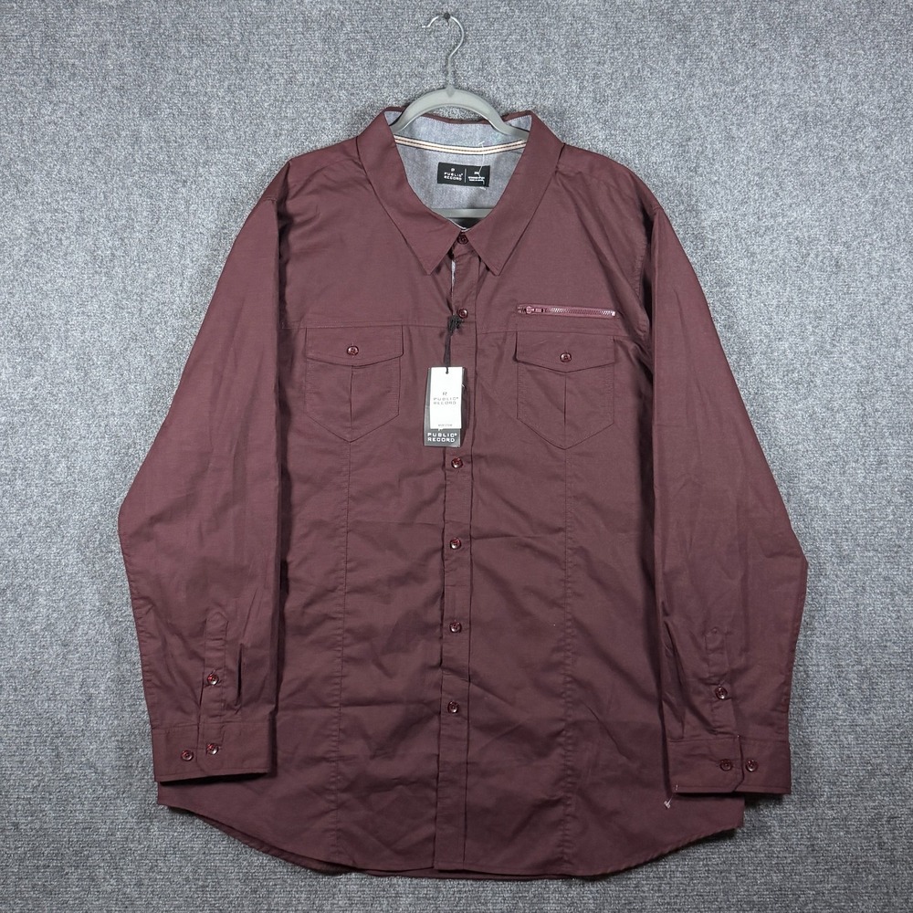 NWT Public Record Utility Casual Long Sleeve Shirt Maroon Size 3XL #2975